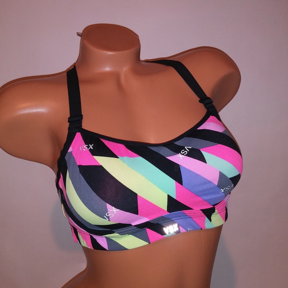 Victoria Secret Sports Bra 36B Lightly Lined Colorful Geo Racerback Underwire